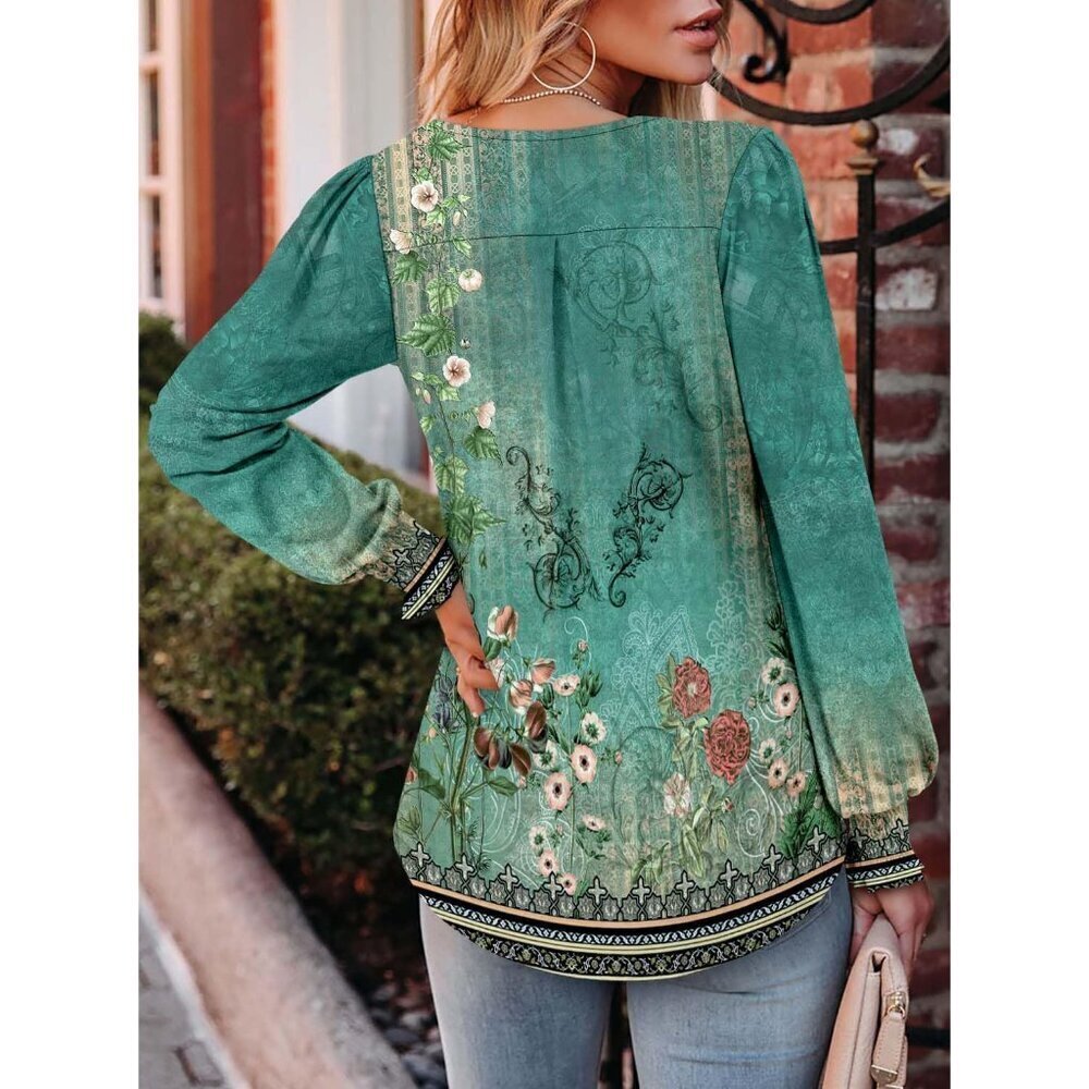 Long Sleeve Women’s Shirt Cotton V Neck Fall Casual Blouse Tunic Top S-3XL - Picture 4 of 4